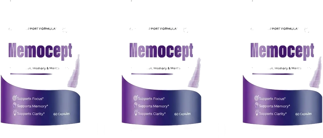 Memocept 3-bottle memory and focus supplement package